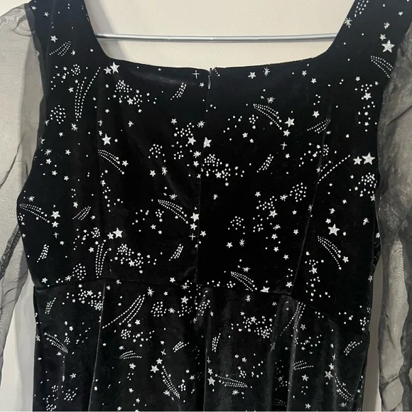 Black Velvet Sparkly Celestial Gothic Mini Dress XL Stars Fairy Grunge Witchy - Picture 7 of 11